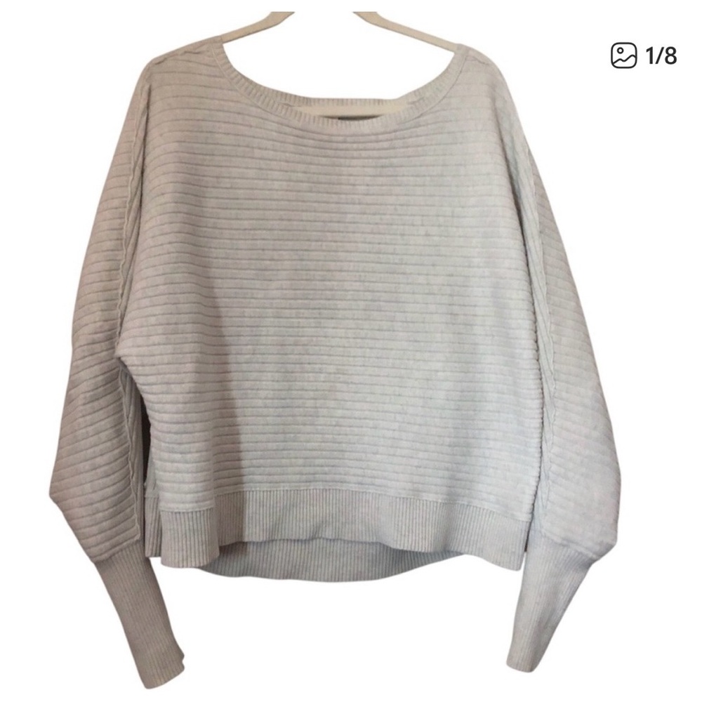Free People Gray Scoop Neck Ribbed Women Long Sleeve Pullover Sweater Top Large